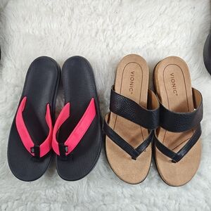 Vionic Marvina Black/Tan & Nike Black/Pink Sandals – 2-Pair Bundle Women’s Sz 10